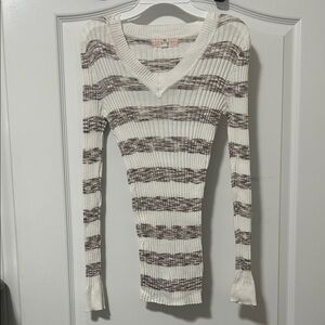 Pink Republic Cream and Brown V-Neck Sweater